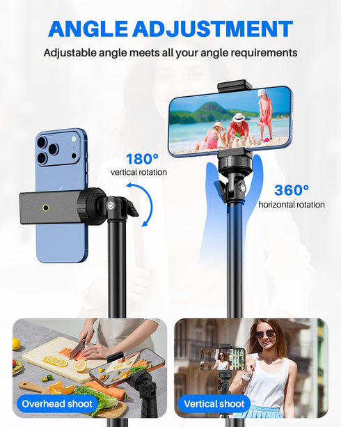 MIIASI 67" Phone Tripod, Extendable Tripod for iPhone, Selfie Stick with Remote and Phone Holder, Compatible