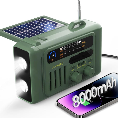 Emergency Weather Radio, 8000mAh Hand Crank Radio, Solar AM/FM/NOAA Portable Radio with Bluetooth Speaker
