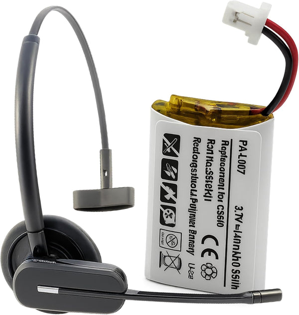 Replacement Battery for Plantronics CS540 C054 Wireless Headset, Rechargeable Li-Polymer Battery 140mA