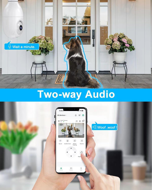 Security Camera Wireless Outdoor, 2K HD Home Security Cameras, 2.4G WIFI, 360° View, Motion Detection, Night Vision