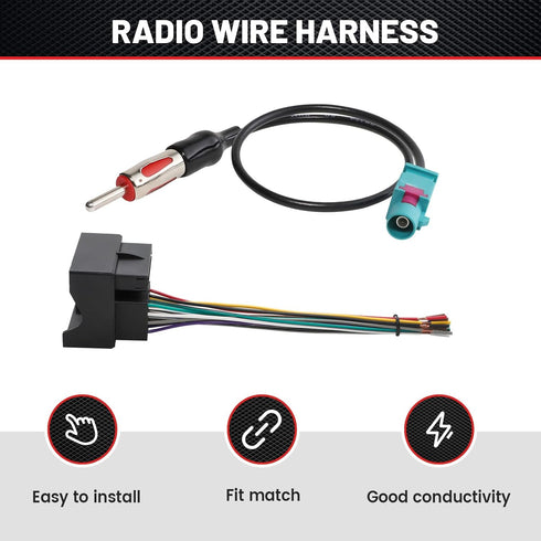 RED WOLF Stereo Wiring Harness with Fakra Antenna Adapter for BMW 3/5, Volkswagen, Audi, Mercedes-Benz Radio Kit