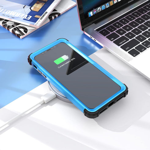 IDweel for iPhone XR Case with Tempered Glass Screen Protector, 3 in 1 Shockproof Slim Hybrid Heavy Duty Case, Sky Blue