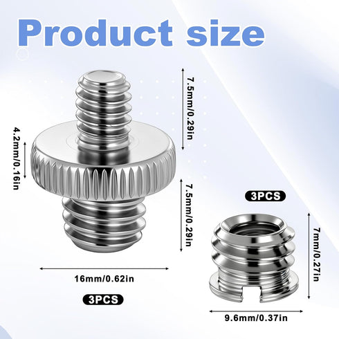 Xosjska 3 3/8 1/4 3 1/4 Inch 3/8 Inch PCS to Tripod Adapter and PCS to Mount Screws, Double Head Converter Precision