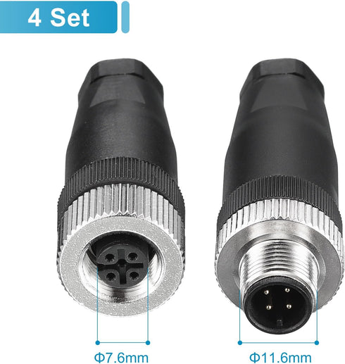MECCANIXITY 4 Pin M12 Male & Female Aviation Wire Connector, 4 Set Waterproof IP67 Circular Connector for Networks Instruments Computer by MECCANIXITY
