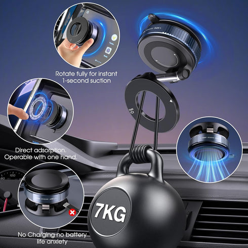 Lunturn 360 Rotatable Vacuum Magnetic Phone Holder, Foldable and Retractable Suction Cup Car Phone Mount