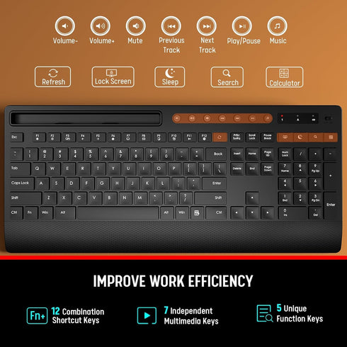 Trueque KM31 Wireless Keyboard and Mouse Combo - Full-Size Quiet Typing with Palm Rest, Phone Holder, Multimedia Keys