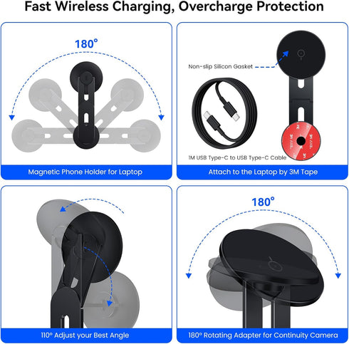 MAGDIGITEH 15W 17/16/15/14/13/12 Laptop Phone Holder, Magnetic Phone Stand Fast Wireless Charger for MagSafe for iPhone