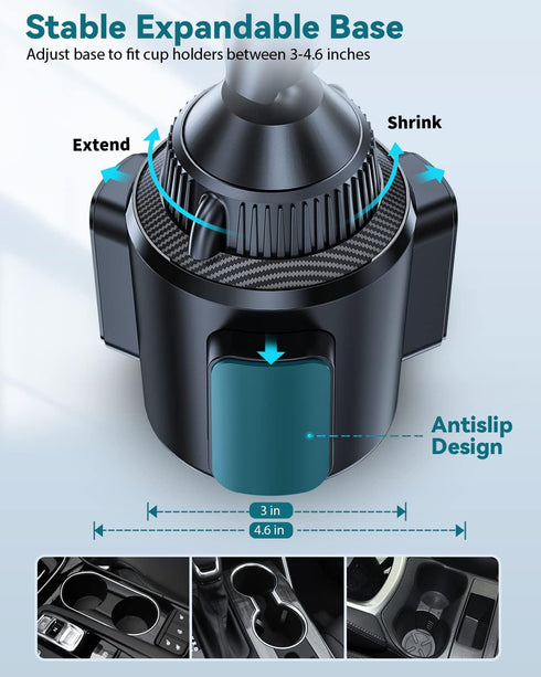 Wireless Magnetic Car Mount Charger for Magsafe, Cup Holder Charger with Heat Dissipation System, Fast Charging Phone