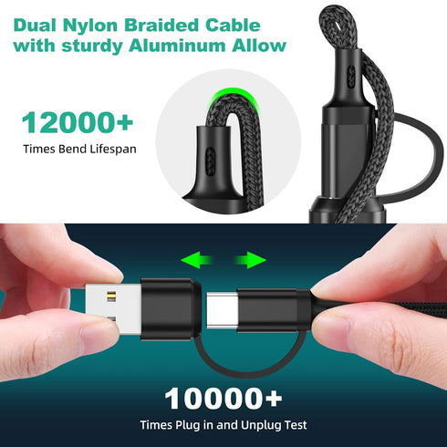 Multi Charging Cable 3Pack-6ft, Multi USB Cable Braided 6 in 1 Multiple Phone Charger Cable Universal USB A/C Charging