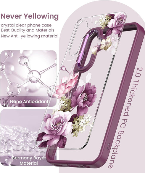 Samsung A15 5G Case with Tempered Glass Screen Protector, Purple Slim Soft TPU & Hard PC Military Grade Protective