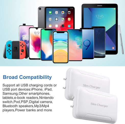 Pofesun Slim USB Wall Charger 2-Pack 3A/5V Dual Port Adapter with Foldable Plug, Flat Charging Box for iPhone 15 14 13