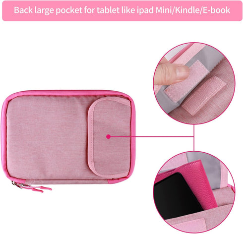 Cable Organizer Bag, Pink Travel Accessories Carry Case for Cable, Charger, Phone, USB, SD Card with Ties
