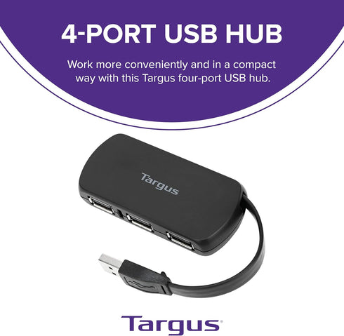 Targus 4-Port 2.0 (ACH114US) USB Hub, Black - Compatible with PC and Mac, Sleek and Travel Friendly