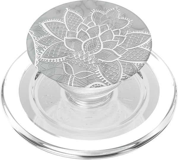 PopSockets MagSafe PopGrip for iPhone, White Grey Lotus Mandala Floral Geometric Sacred Yoga Gift