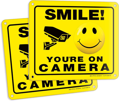 iSYFIX Smile You're on Camera Signs for Business – 2 Pack 7x6 Inch, Security Camera Sign