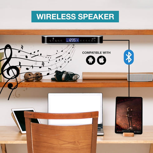 iLive Under The Counter Wireless Stereo Bluetooth Speaker with Digital Alarm Clock, Kitchen Timer, Dual HD Speakers