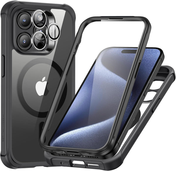 ESR Armor Series Case Set for iPhone 15 Pro Max, Clear Black, Military-Grade, Scratch Resistant, MagSafe Compatible,