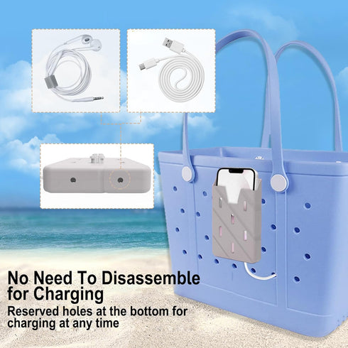 Silicone Phone Holder for Bogg Bags, Gray with 2 Hooks & 2 Carabiners, Soft Insert Case Cell Phone Holder for Tote Bag