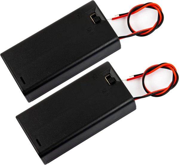 whiteeeen 2pcs AA Battery Box Case with Switch Cover, Black Plastic Cell Holder with Spring Clip and Wire Leads (2X