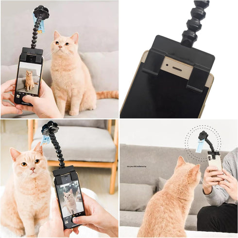 SquEqu Pet Selfie Stick Phone Clips with Double Head Clamps Dog Treats Holder Dog Selfie Portrait Tool for Cat Photo