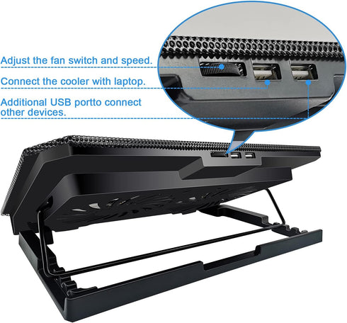 Laptop Cooling Pad, Laptop Cooler Stand for 11-15.6 Inch Gaming Notebooks, 2 Turbine Fans, Adjustable Cooling Stand