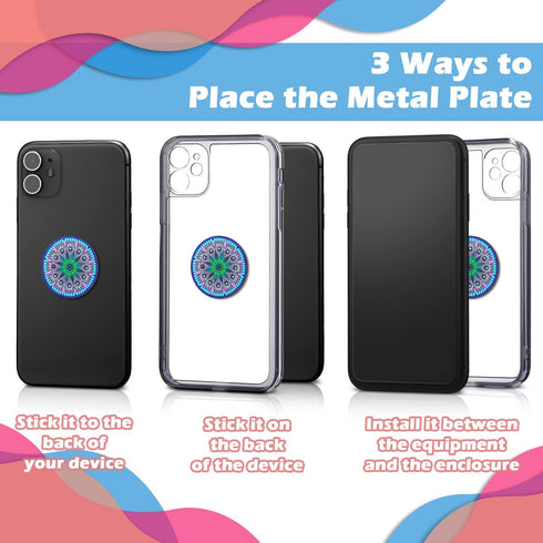 Weewooday 18 Pcs Magnetic Phone Plates Mandala Flower Round Mount Holder with Adhesive for Phone Magnet, Car Mounts