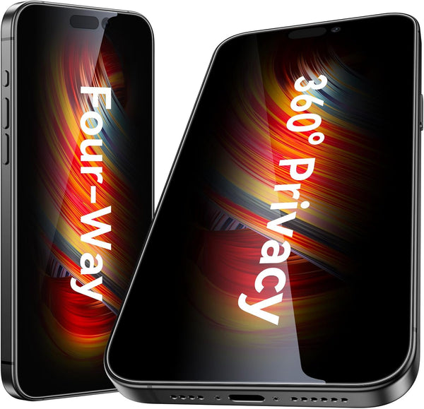 Esanik 2 Pack Privacy Screen Protector for iPhone 15 Pro Max 6.7'' - 360° Anti-spy, 9H Tempered Glass, Installation