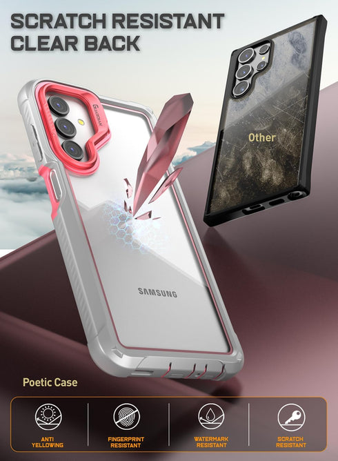 Poetic Guardian Samsung Galaxy A15 5G Case (2024), Built-in Camera Stand, Full Body Shockproof, Pink/Clear