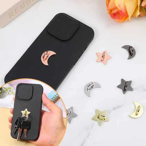 SynHHergyx 8 Pcs Stars Moon Cell Phone Ring Holder Metal Phone Finger Grip Hook Self-Adhesive Phones Grip Loop