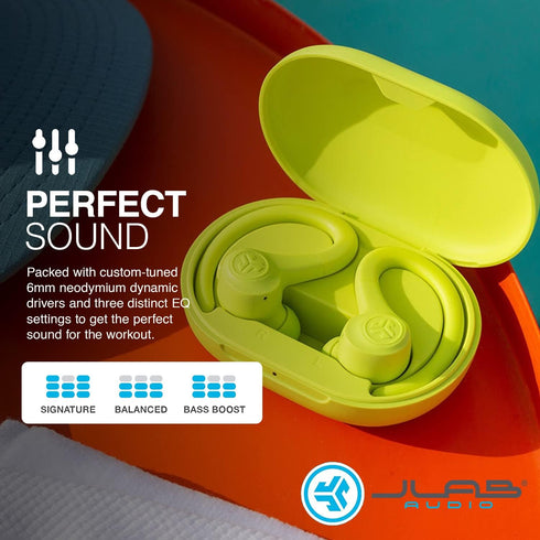 JLab Go Air Sport True Wireless Earbuds - Yellow, Featuring C3 Clear Calling, Secure Earhook Design, 32+ Hour Playtime
