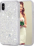 Compatible iPhone Xs Max Case, Women Glitter Shells Foil Sparkle Hard Back Cover with TPU Bumper (White/Gold)