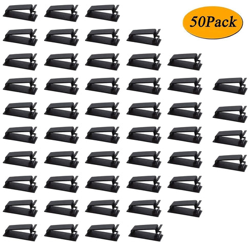 SOULWIT 50Pcs Self Adhesive Cable Management Clips, Wire Organizers for TV PC Ethernet Cable (Black)