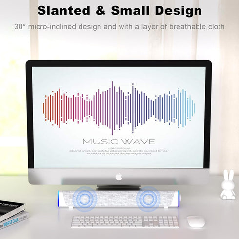 SOULION R30 Computer Speakers, USB Powered 3.5mm AUX Small Speakers with Colorful LED Lights for Desktop Laptop White