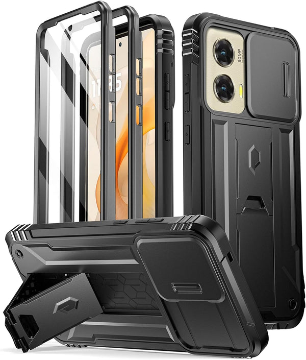 Poetic Revolution Case for Motorola Moto G Stylus 5G 2024, Black Rugged Shockproof Cover with Kickstand