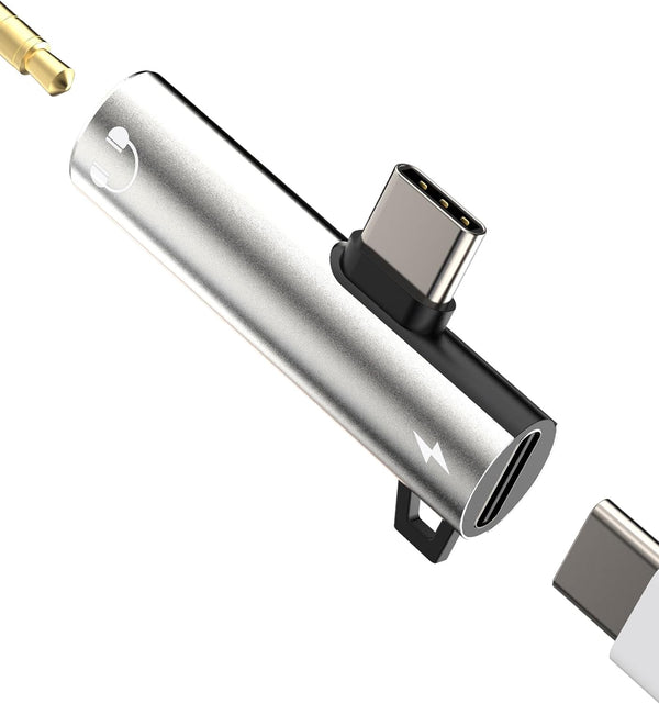USB-C to 3.5mm Audio Adapter 2 in 1 DAC Charger Dongle Type C Headphone Jack Aux Splitter for Samsung Galaxy/iPhone