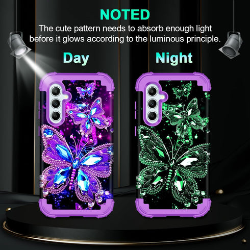 Miqala Case for Galaxy A55 5G/A35 5G, Glow in The Dark Heavy Duty Shockproof Protection - Purple
