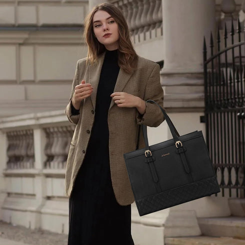 LOVEVOOK Laptop Bag for Women, 15.6 Inch Canvas Laptop Tote Bag, Large Capacity Work Bag with Clutch Purse, Computer