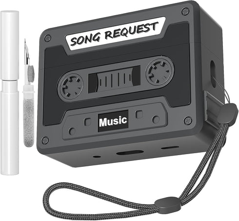 Cassette Tape Case Cover for AirPods Pro 2nd Generation, Shock Resistant, Washable, with Cleaning Kit & Lanyard
