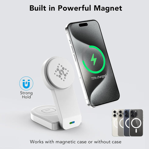 3 in 1 Wireless Charging Station for Apple Devices, Foldable Magnetic Charger for iPhone 15/14/13/12, Apple Watch,