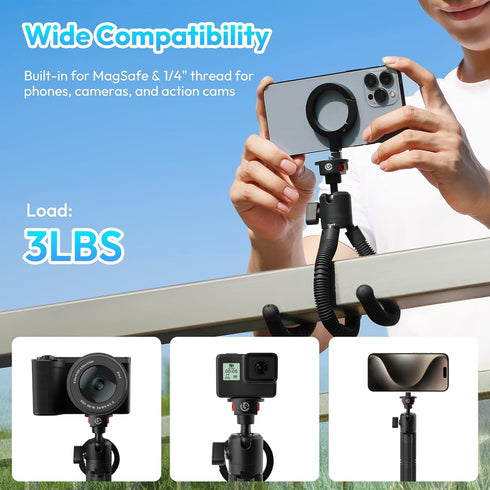 ULANZI MT30 17-12 1/4" Magnetic Flexible Tripod for iPhone Series with Thread, Mini Bendable Phone Holder Stand