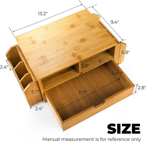 Hiceeden 2 Tier Bamboo Desktop Organizer, Desk Monitor Stand Riser with 2 Pen Holder, 1 Drawer, 2 Compartment Storage