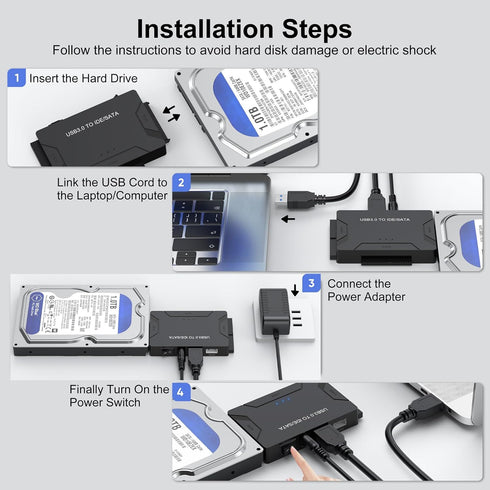 FEMORO Hard Drive Reader IDE SATA to USB 3.0 Adapter, External Data Recovery Converter Kit for IDE Drive and SATA