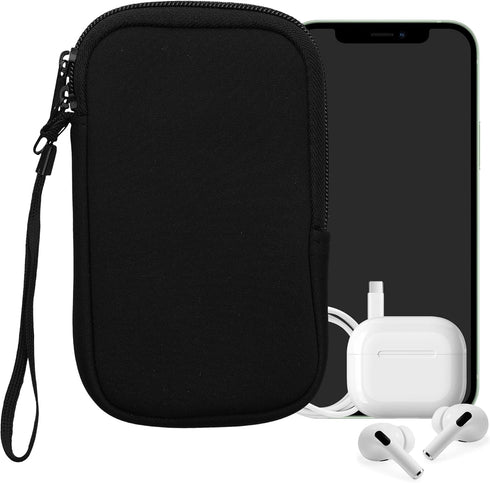 Neoprene Phone Pouch Size M - kwmobile 5.5" Universal Cell Sleeve Mobile Bag with Zipper, Wrist Strap - Black