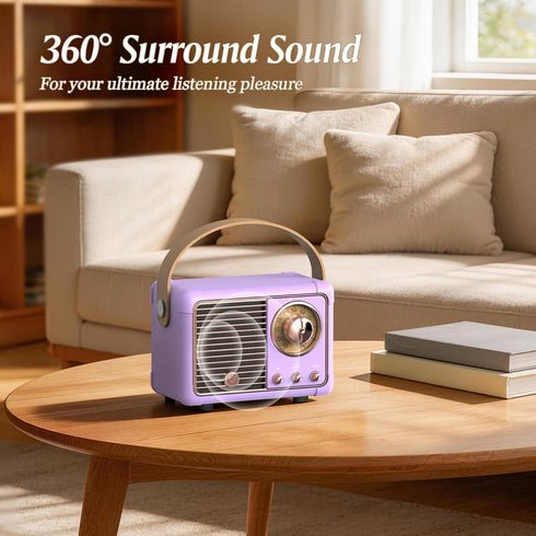 heetipuk Purple Retro Bluetooth Speaker, Versatile Decor Beauty Meets Function, Cute Speaker with Crystal Clear Sound