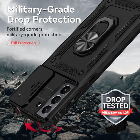 Samsung Galaxy S21 Case with Dual Layer Military-Grade Protection, Kickstand, HD Screen Protector, Black
