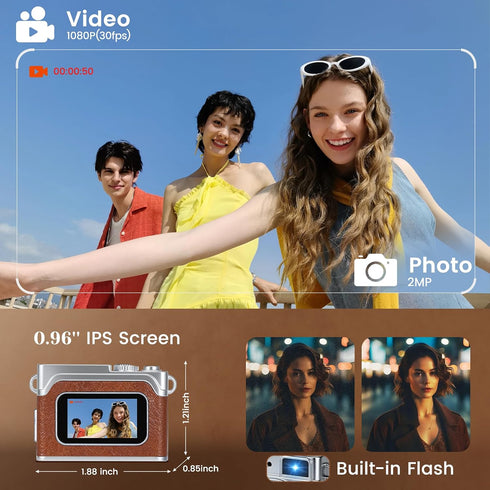Tawd 1080P 32GB 0.96" Mini Keychain Camera - HD Retro Digital Camera, Compact with SD Card, HD Display, Portable Pocket