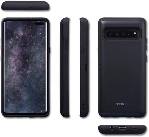 TORU CX PRO Case for Galaxy S10 5G with Card Holder, Slim Protective Cover, Hidden Wallet, Kickstand - Black