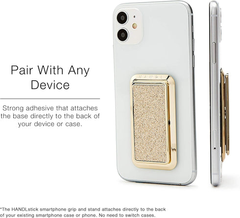 HANDL New York Champagne Glitter HANDLstick Silver Glitter Grip and Stand for Smartphone