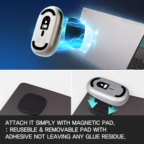 Magnito Mouse, Compact Wireless Mouse for MacBook iPad Laptop, Bluetooth, Silent Clicks, Travel Mouse (Silver)
