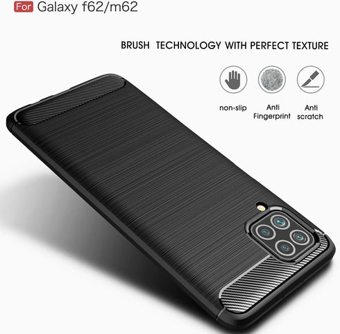 Samsung Galaxy M62 Case, Galaxy F62 Case, Carbon Fiber Texture Design Cover, Shock Absorption, Black
